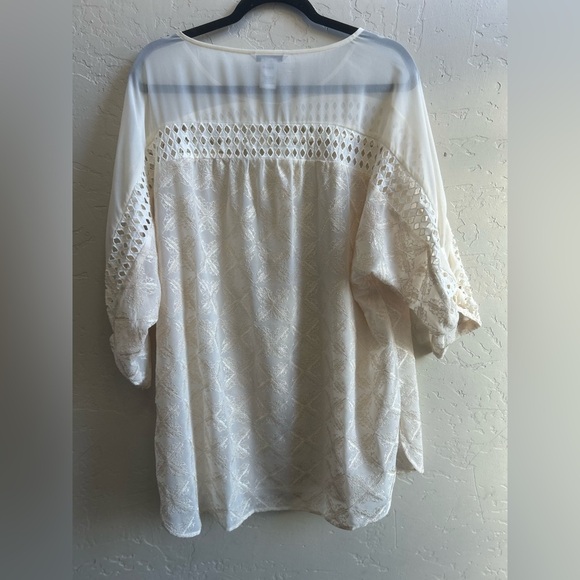 John Mark Cream Flutter Sleeve Blouse with Tie Front - Picture 2 of 6